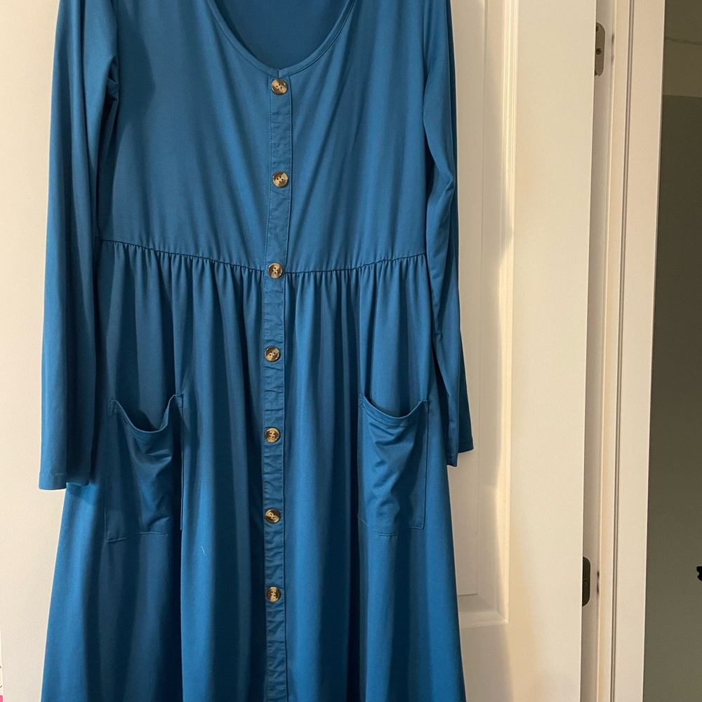 5$ ADD ON! Blue Button-Down Dress with Pockets